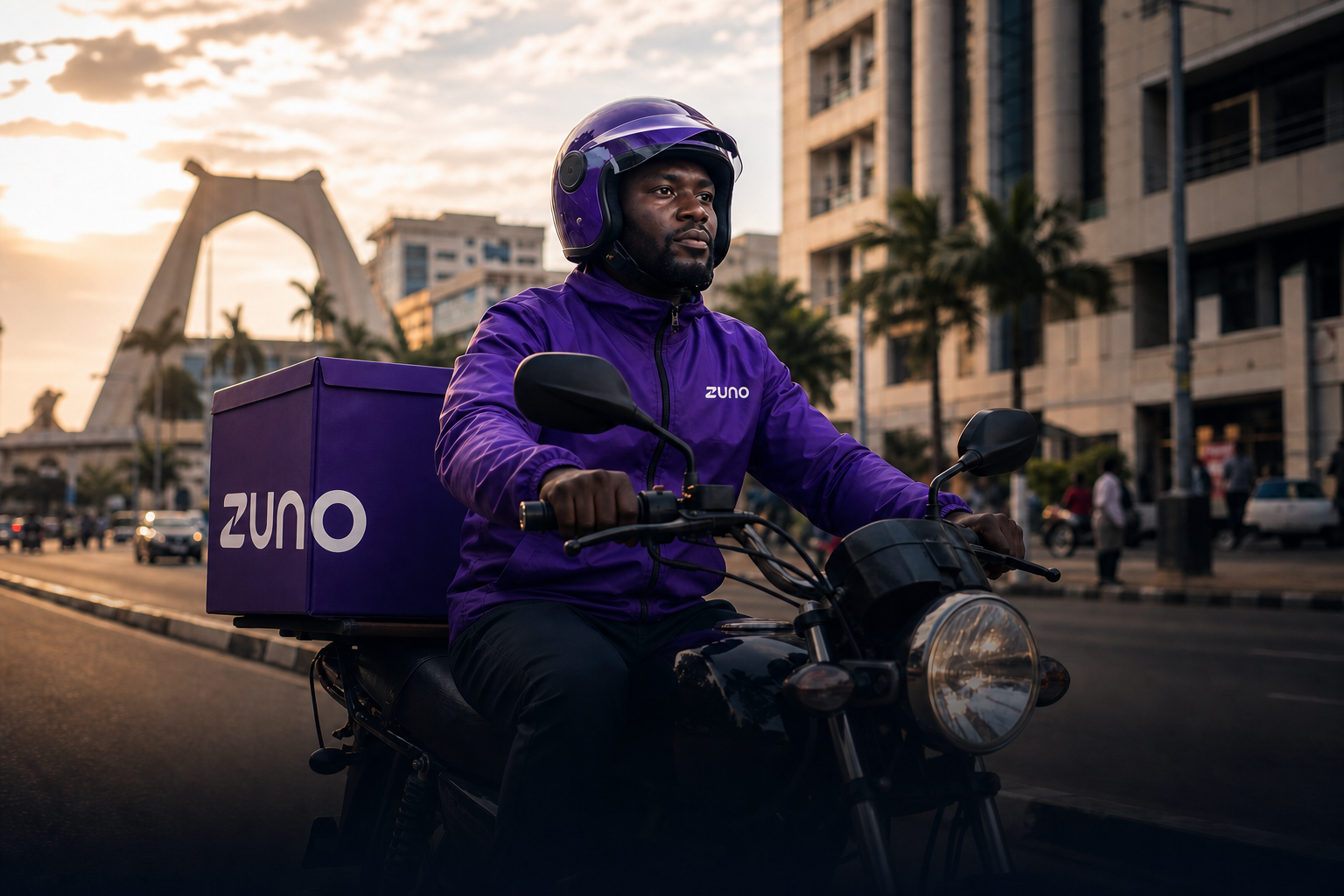 Zuno courier riding through Accra